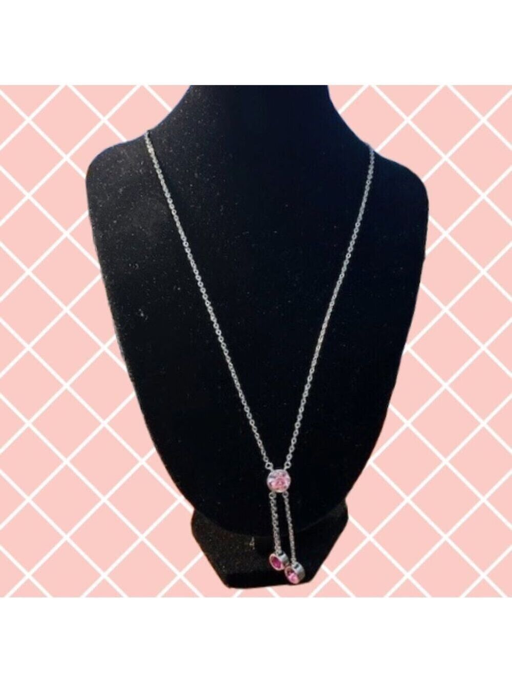 JCM Pink Crystal Rhinestone Silver Tone Necklace